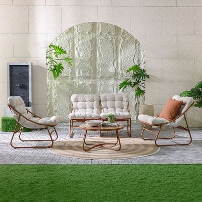 Zoya 4-Seater Sofa Set - Orange/Cream - With 1-Year Warranty