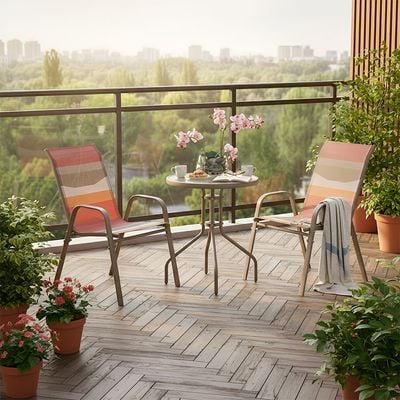 Mabel 1 + 2-Seater Balcony Set - Taupe/Pink - With 6-month Warranty