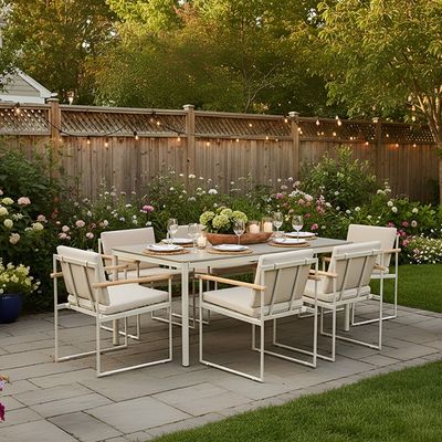 Tuxedo 1 + 6-Seater Dining Set - Beige - With 1-Year warranty