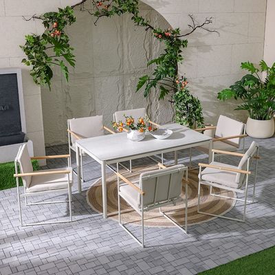 Tuxedo 1 + 6-Seater Dining Set - Beige - With 1-Year warranty