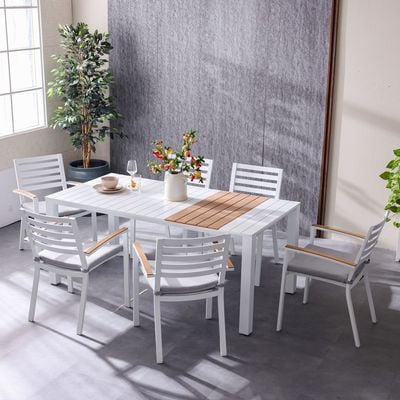 Alba 1 + 6-Seater Dining Set - White/Light Grey - With 1-Year Warranty