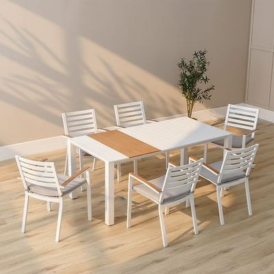 Alba 1 + 6-Seater Dining Set - White/Light Grey - With 1-Year Warranty