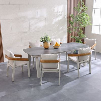 Vienna 1 + 6-Seater Dining Set - Beige/Apricot/Teak/Dark Grey Stone - With 2-Year Warranty - By Ziantti