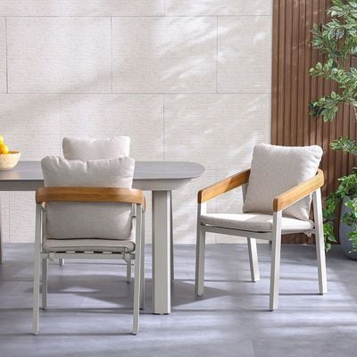 Vienna 1 + 6-Seater Dining Set - Beige/Apricot/Teak/Dark Grey Stone - With 2-Year Warranty - By Ziantti