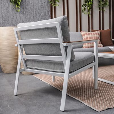 ألبا طقم كنبة 5- مقاعد مع طاولة قهوة - رمادي/أبيض/خشب طبيعي - مع ضمان لمدة عام