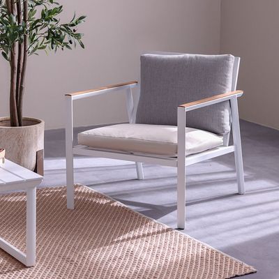 ألبا طقم كنبة 5- مقاعد مع طاولة قهوة - رمادي/أبيض/خشب طبيعي - مع ضمان لمدة عام