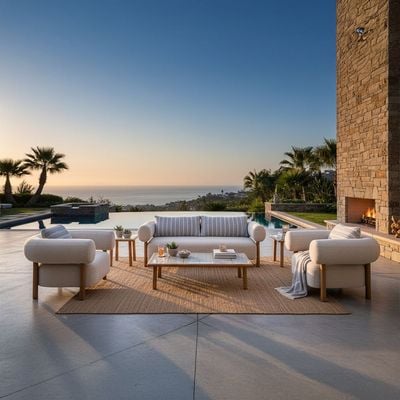 Joyce 5-Seater Sofa Set with Coffee Table-Beige/Blue/Teak-With 3-Year Warranty-By Ziantti