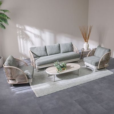 Bruce 5-Seater Rattan Sofa Set with Coffee Table - Apricot/Green/White - With 3-Year Warranty - By Ziantti