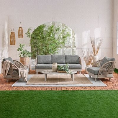 Bruce 5-Seater Rattan Sofa Set with Coffee Table-Apricot/Green/White-With 3-Year Warranty-By Ziantti