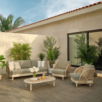 Bruce 5-Seater Rattan Sofa Set with Coffee Table-Apricot/Green/White-With 3-Year Warranty-By Ziantti