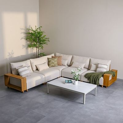 Geneva 5-Seater Luxury Corner Sofa Set with Coffee Table - Beige/Apricot/Teak - With 3-Year Warranty - By Ziantti