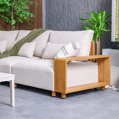 Geneva 5-Seater Luxury Corner Sofa Set with Coffee Table - Beige/Apricot/Teak - With 3-Year Warranty - By Ziantti