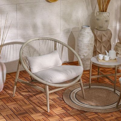 Belarus 1 + 2-Seater Rattan Balcony Set - Beige/Natural Oak - With 1-Year Warranty - By Ziantti