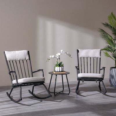 Henry 1 + 2-Seater Rocking Balcony Set - Beige/Black - With 1-Year Warranty