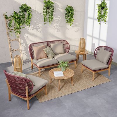 Cherry 4-Seater Sofa Set + 2 Coffee Tables - Cherry/Brown - With 2-Year Warranty