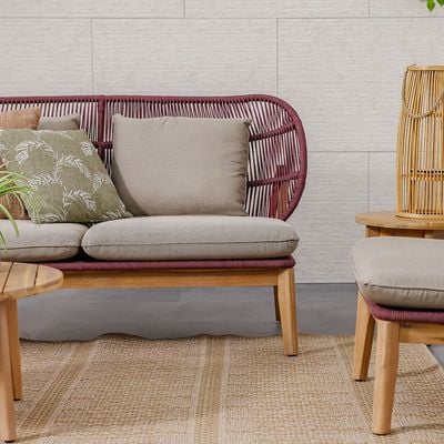 Cherry 4-Seater Sofa Set + 2 Coffee Tables-Cherry/Brown-With 2-Year Warranty