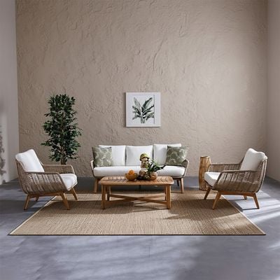 Honey 5-Seater Sofa Set - Beige/Natural Wood - With 2-Year Warranty