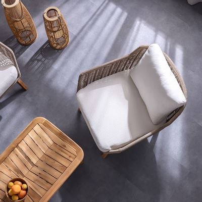 Honey 5-Seater Sofa Set - Beige/Natural Wood - With 2-Year Warranty