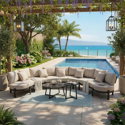 Valencia 9-Seater Sofa Set - Beige/Dark Grey - With 2-Year Warranty