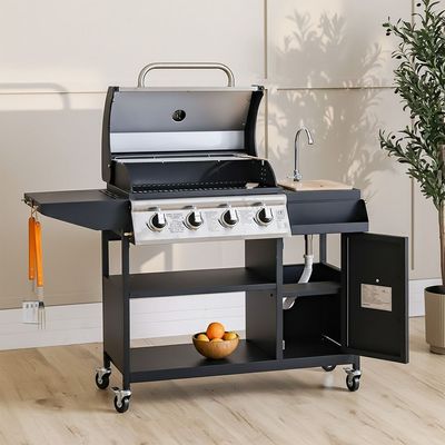 Inferno Four Burner Gas Grill With Sink Trolley