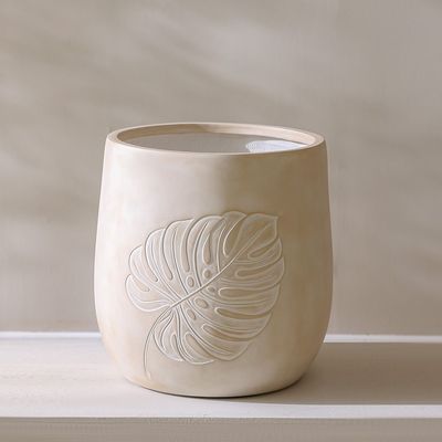 Fibre Clay Pot - Leaf Design - 31.5x31.5x32 cm