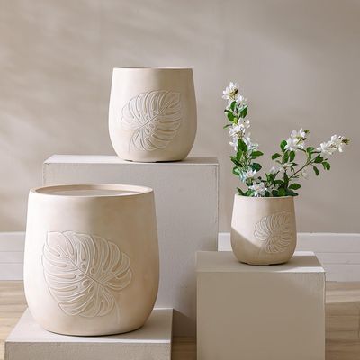 Fibre Clay Pot - Leaf Design - 43.5x43.5x44 cm