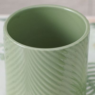 Ceramic Leaf Pot- Green 13X13X13 Cm