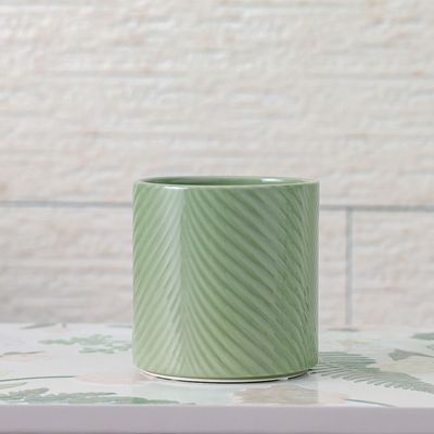 Ceramic Leaf Pot- Green 13X13X13 Cm