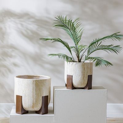 Fibre Clay Pot with Stand - 44x44x41.5 cm