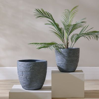 Fibre Clay Pot - Brick Design - Grey - 31.5x31.5x29.5 cm