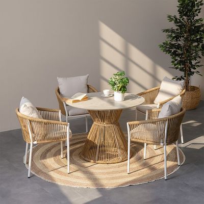 Nuvana 1 + 4-Seater Dining Set - Brown/Beige - With 1-Year Warranty