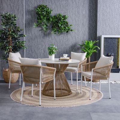 Nuvana 1 + 4-Seater Dining Set - Brown/Beige - With 1-Year Warranty