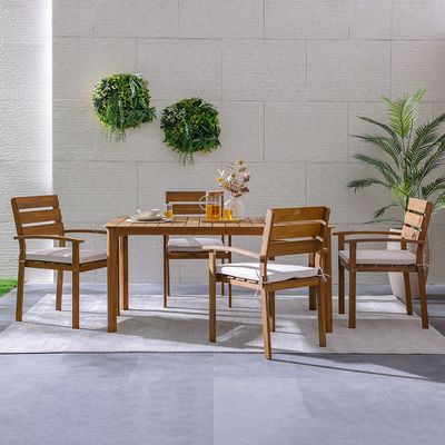 Nura 1 + 4-Seater Wooden Dining Set - Brown - With 1-Year Warranty