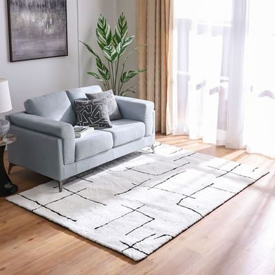 Linea Tuftted Shaggy Rugs 250X350 White Black