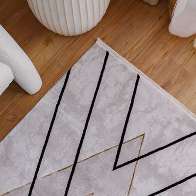 Galleria Modern Geometric Patterned Rugs - Grey/Black - 100x200 cm 