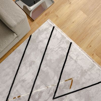 Galleria Modern Geometric Patterned Rugs 160X230 Grey &Black  
