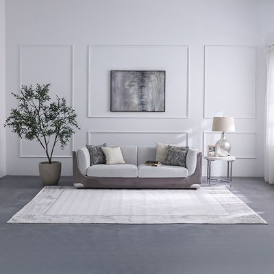 Pearl Art Silk Contemporary Rug - Cream & Black - 200x300 cm