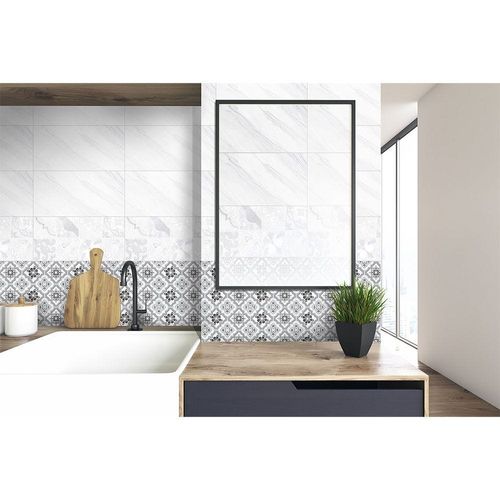 B2C Indian Milano Ceramic Wall Tile (10) 20007 Cararra Gris Highlighter-1 Glossy 30X60Cm (5 Nos/Ctn,0.90Sqm)