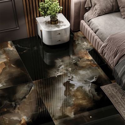 Indian Milano Porcelain Islab (60) Silk Onyx Night High Glossy 120X278Cm 6Mm (1 Nos/Ctn,3.336Sqm)
