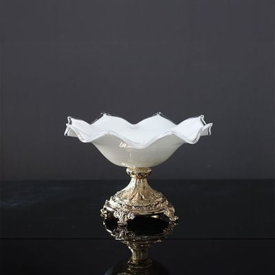 Aw24 Diana Healing Home Glass Bowl Gold/White 26X17Cm