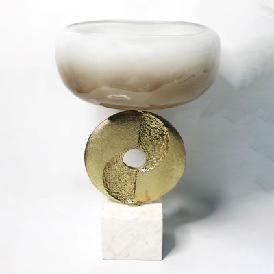 Dalia Glass Metal Marble Disc Destiny Bowl 26x22x39 CM