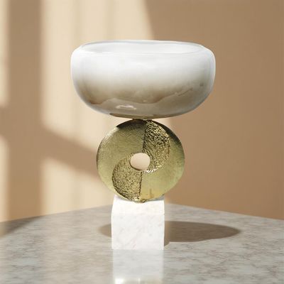 Dalia Glass Metal Marble Disc Destiny Bowl 26x22x39 CM