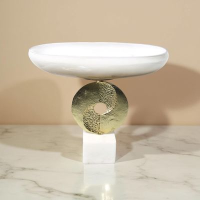 Dalia Glass Metal Marble Disc Destiny Console Bowl 41x20x35 CM