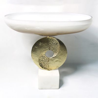 Dalia Glass Metal Marble Disc Destiny Console Bowl 41x20x35 CM