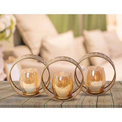 Medalion Metal candle holder with 3pk glass cups