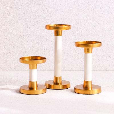 Aliena Set Of 3 Candle Holdergold - Ivory