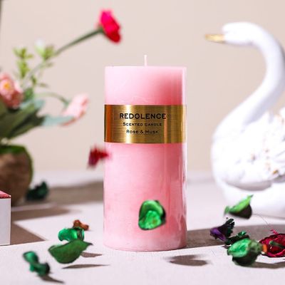 Monique Scented Pillar Candle Pink Rose & Musk 440g 7x15cm
