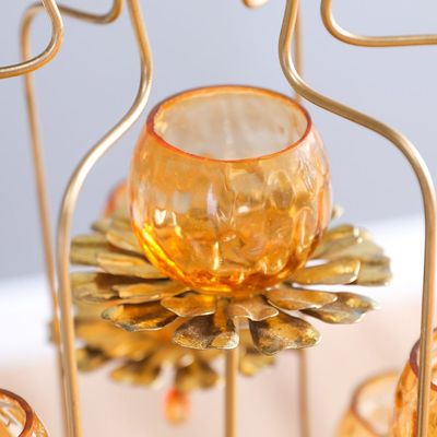 Arianna Votive Holder With Stand Amber & Gold