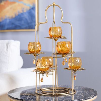 Arianna Votive Holder With Stand Amber & Gold