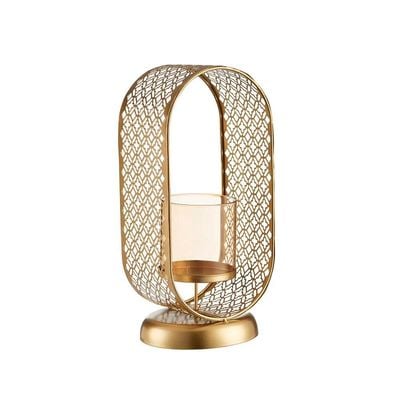 Medalion Pillar Candle Holder Gold Gold 13 x 12.5 x 28 Cm